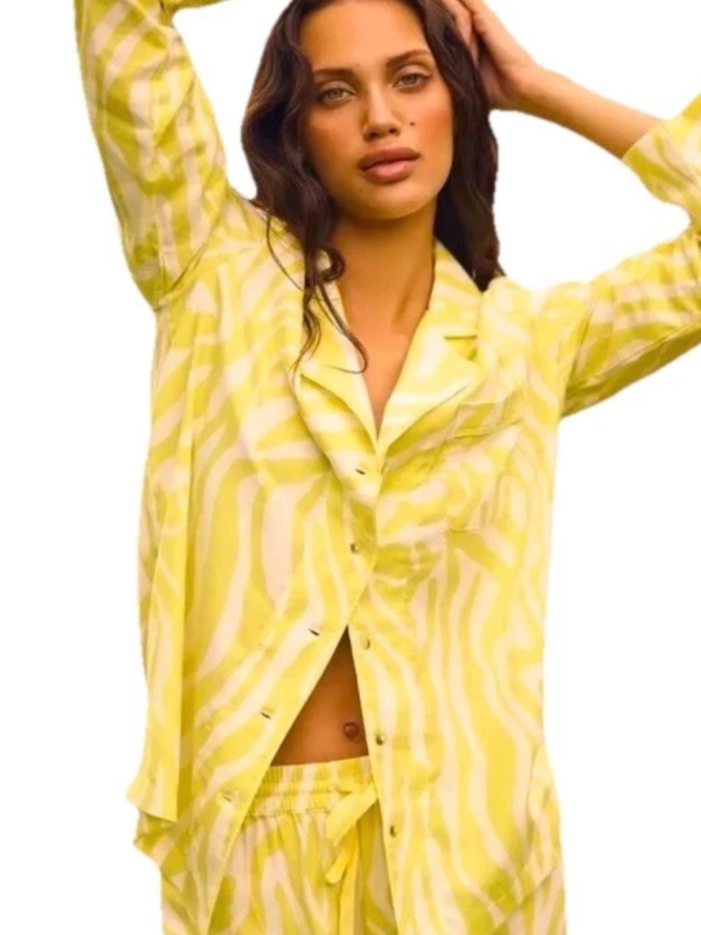Anthropologie Zebra Citron Chartreuse Long Sleeve Pajama Top Women’s Med - Flaw